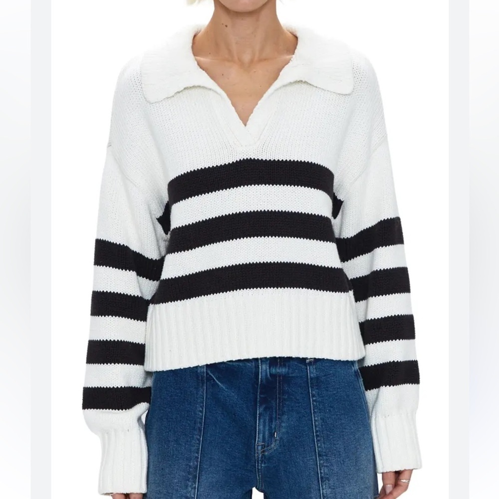 PISTOLA ARLO WOMENS STRIPED POLO SWEATER BLACK WHITE XS
